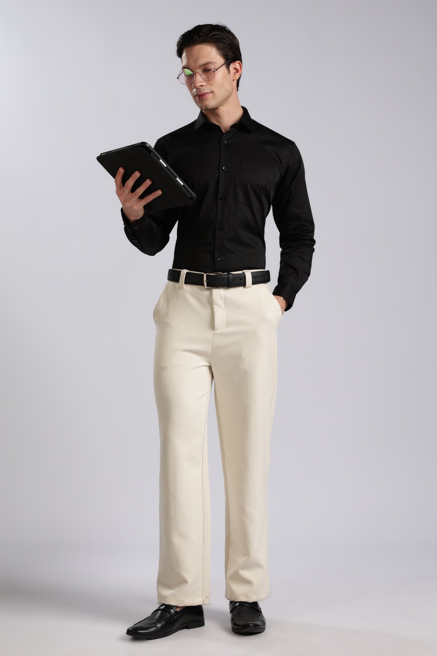 Kollarz and Kreazez Men's Black Sateen Shirt – 100% Cotton, Lab-Certified