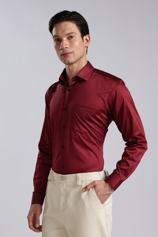Kollarz and Kreazez Men's Wine Sateen Shirt – 100% Cotton