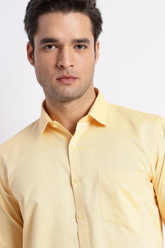 K&K Textured Yellow 100% Cotton Oxford Shirt
