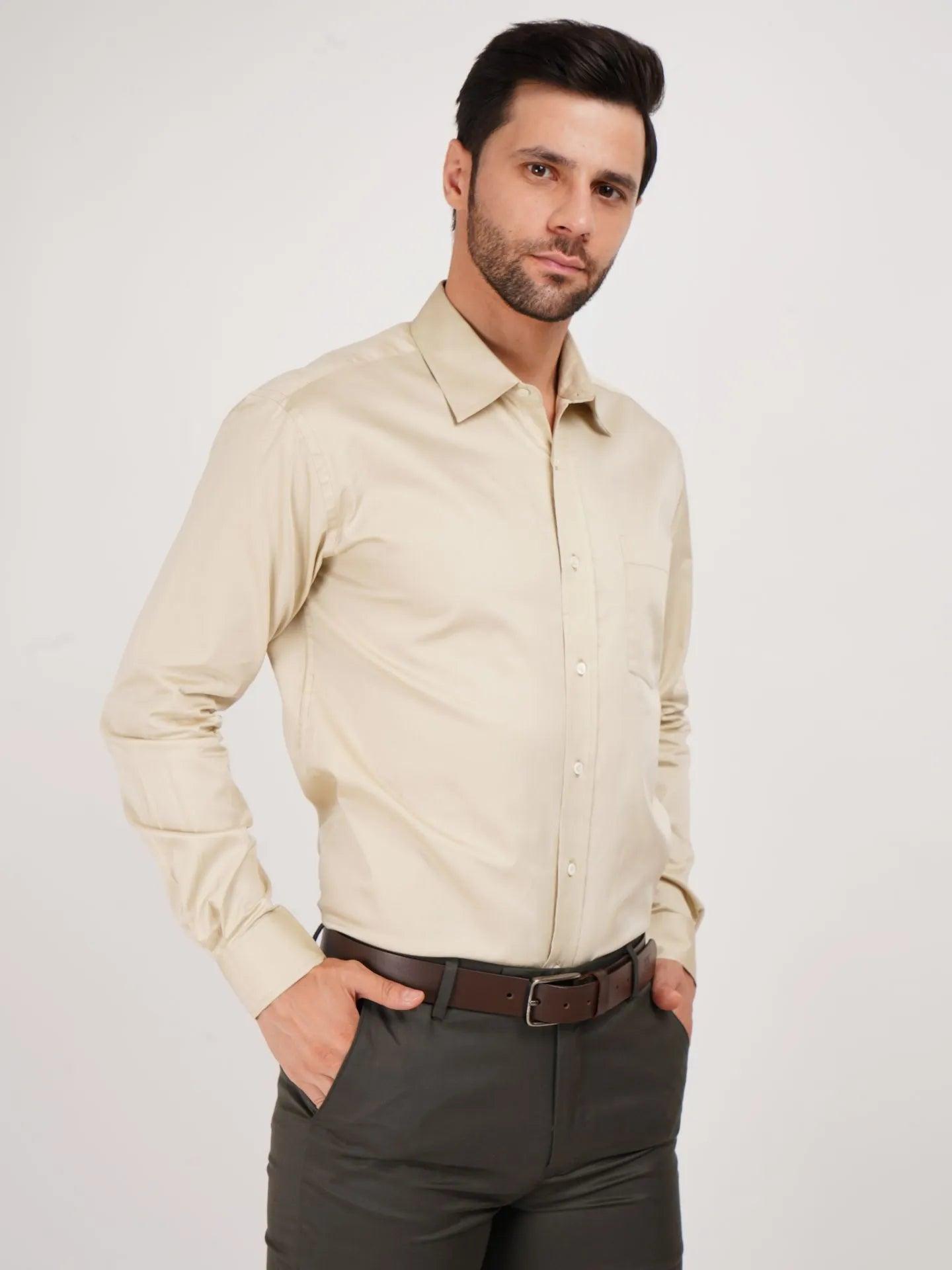 Kollarz and Kreazez Beige Color shirt for men 100% premium cotton for sharp look and grabbing attention. Bring the best out of yourself.