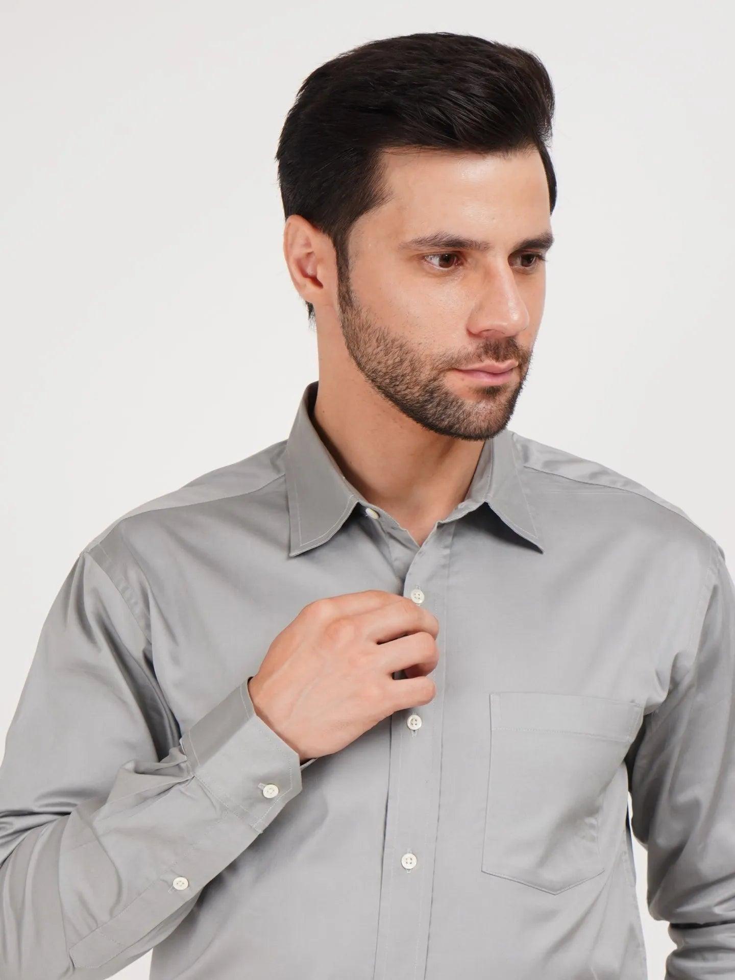 Charcoal Gray color Shirt for men in classic fit for fresh and polished look desired by professionals.