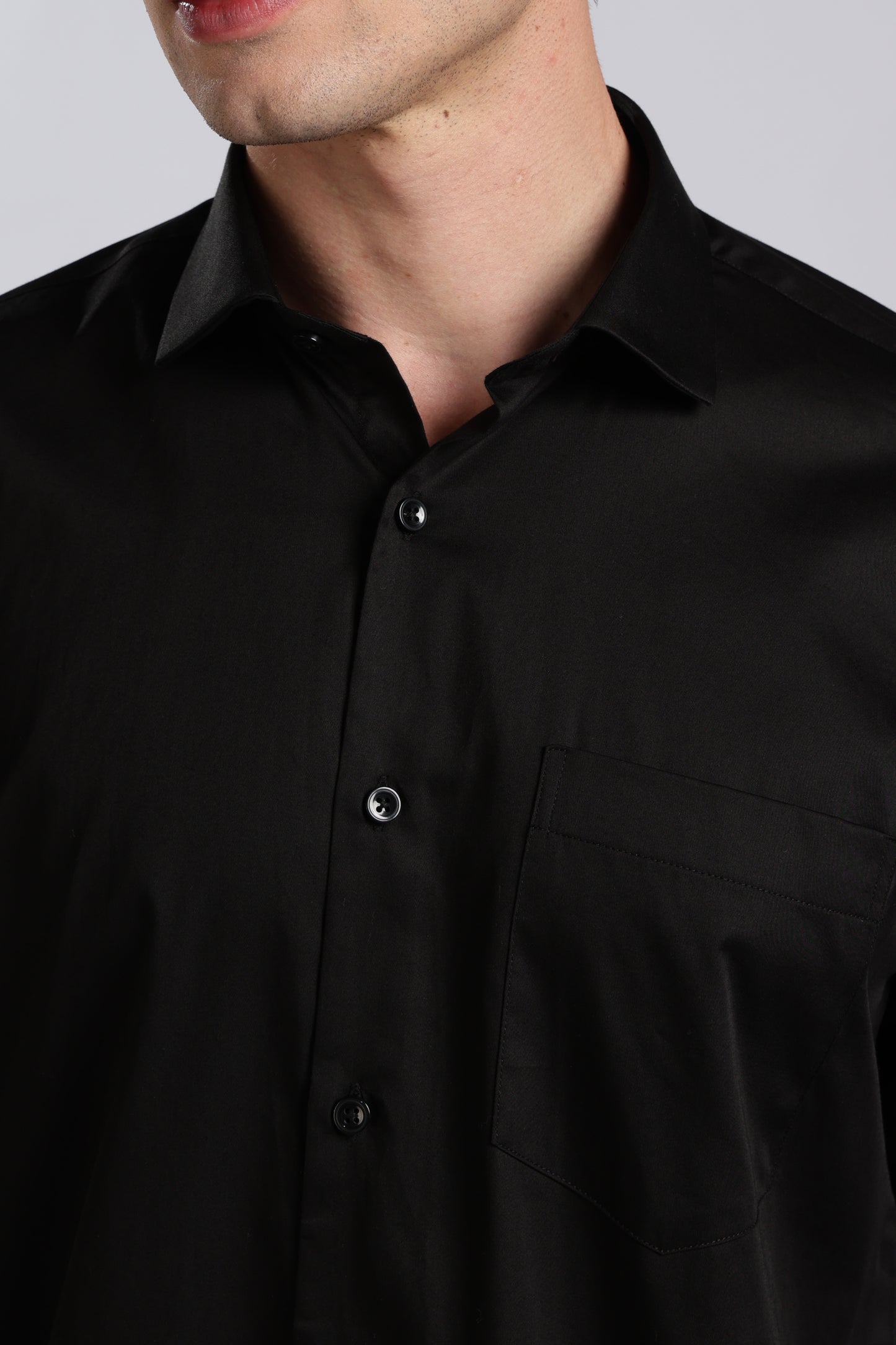Kollarz and Kreazez Men's Black Sateen Shirt – 100% Cotton, Lab-Certified