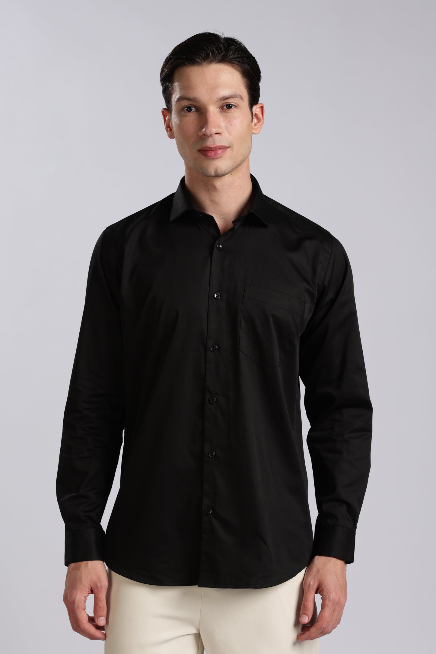 Kollarz and Kreazez Men's Black Sateen Shirt – 100% Cotton, Lab-Certified