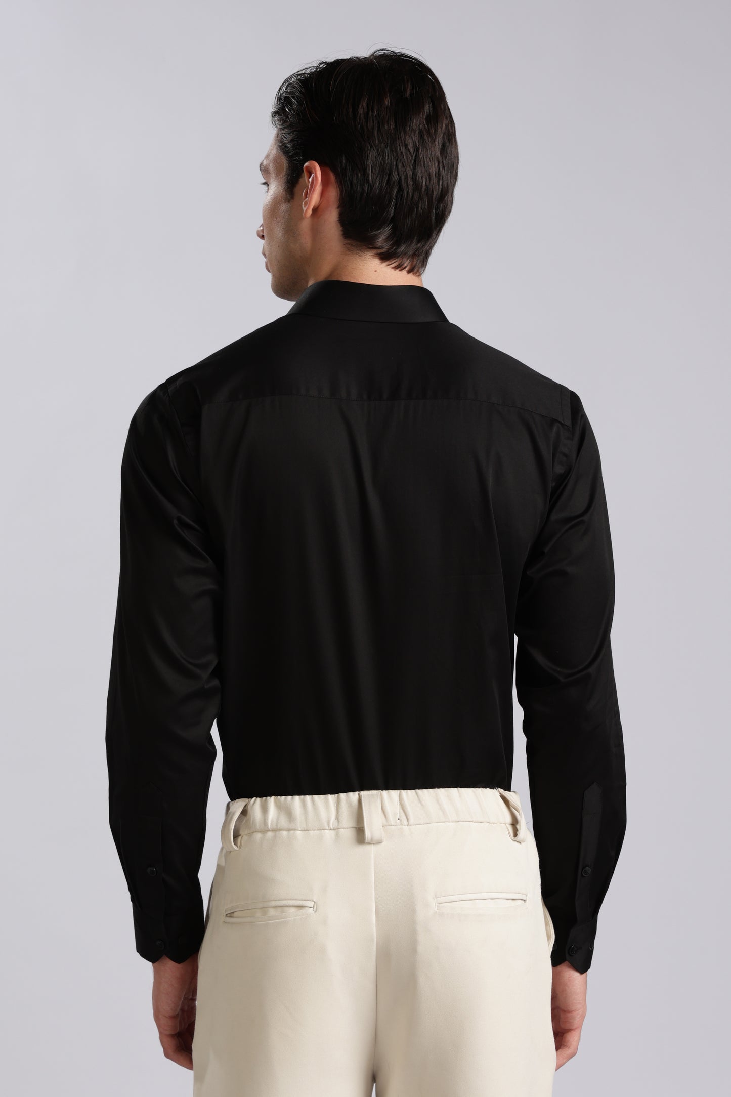 Kollarz and Kreazez Men's Black Sateen Shirt – 100% Cotton, Lab-Certified