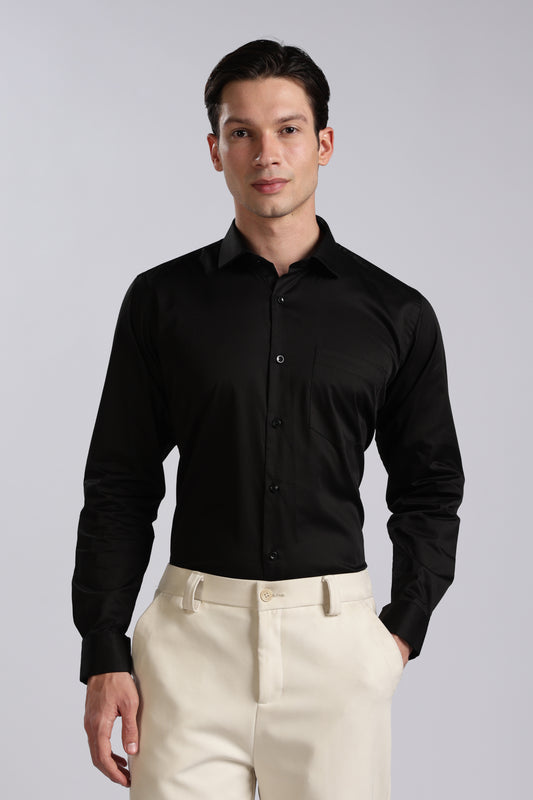Kollarz and Kreazez Men's Black Sateen Shirt – 100% Cotton, Lab-Certified