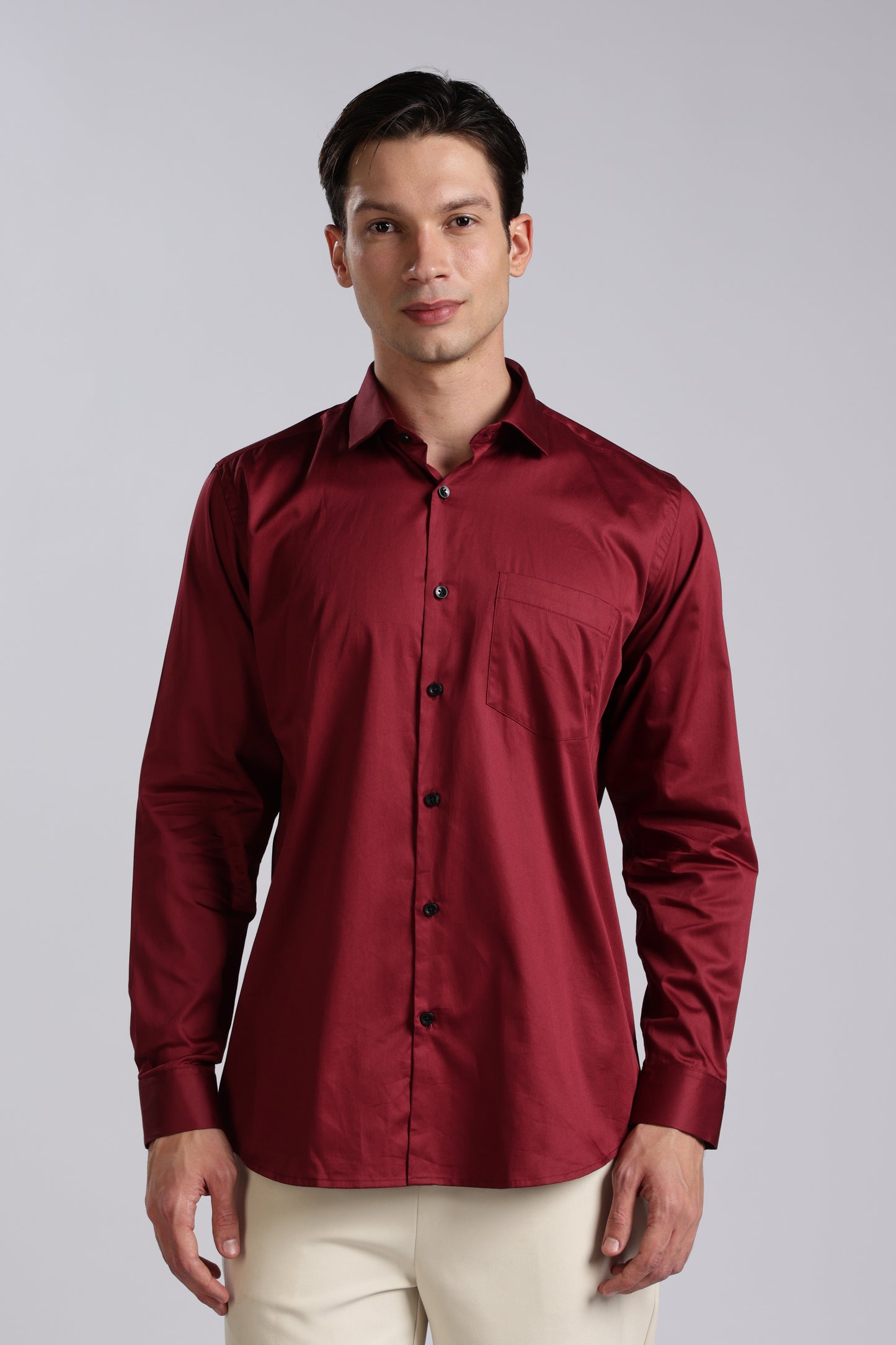 Kollarz and Kreazez Men's Wine Sateen Shirt – 100% Cotton