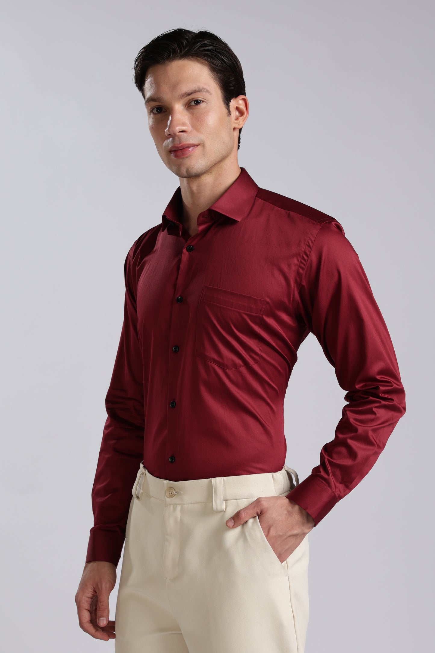 Kollarz and Kreazez Men's Wine Sateen Shirt – 100% Cotton