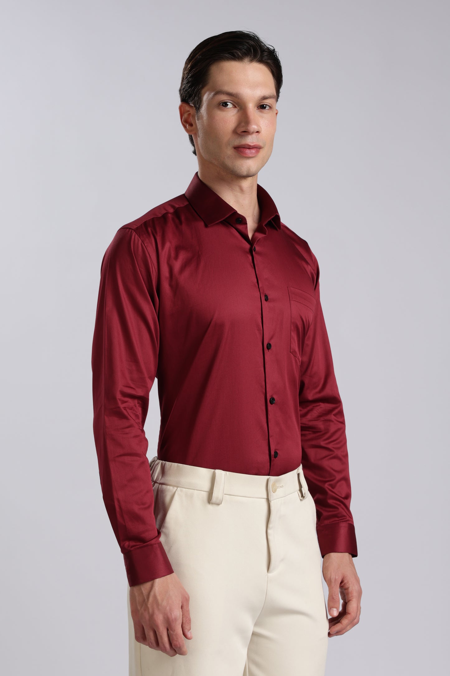 Kollarz and Kreazez Men's Wine Sateen Shirt – 100% Cotton