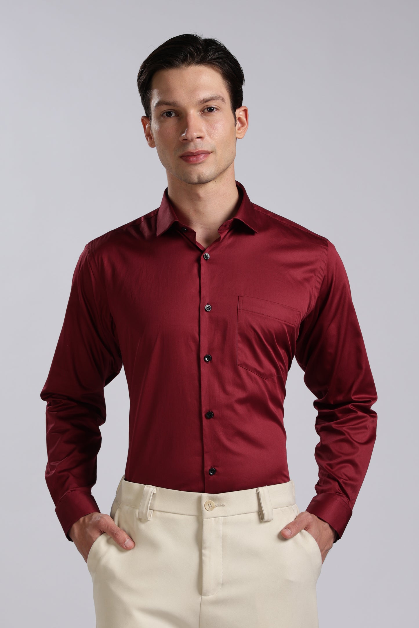 Kollarz and Kreazez Men's Wine Sateen Shirt – 100% Cotton