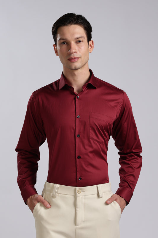 Kollarz and Kreazez Men's Wine Sateen Shirt – 100% Cotton