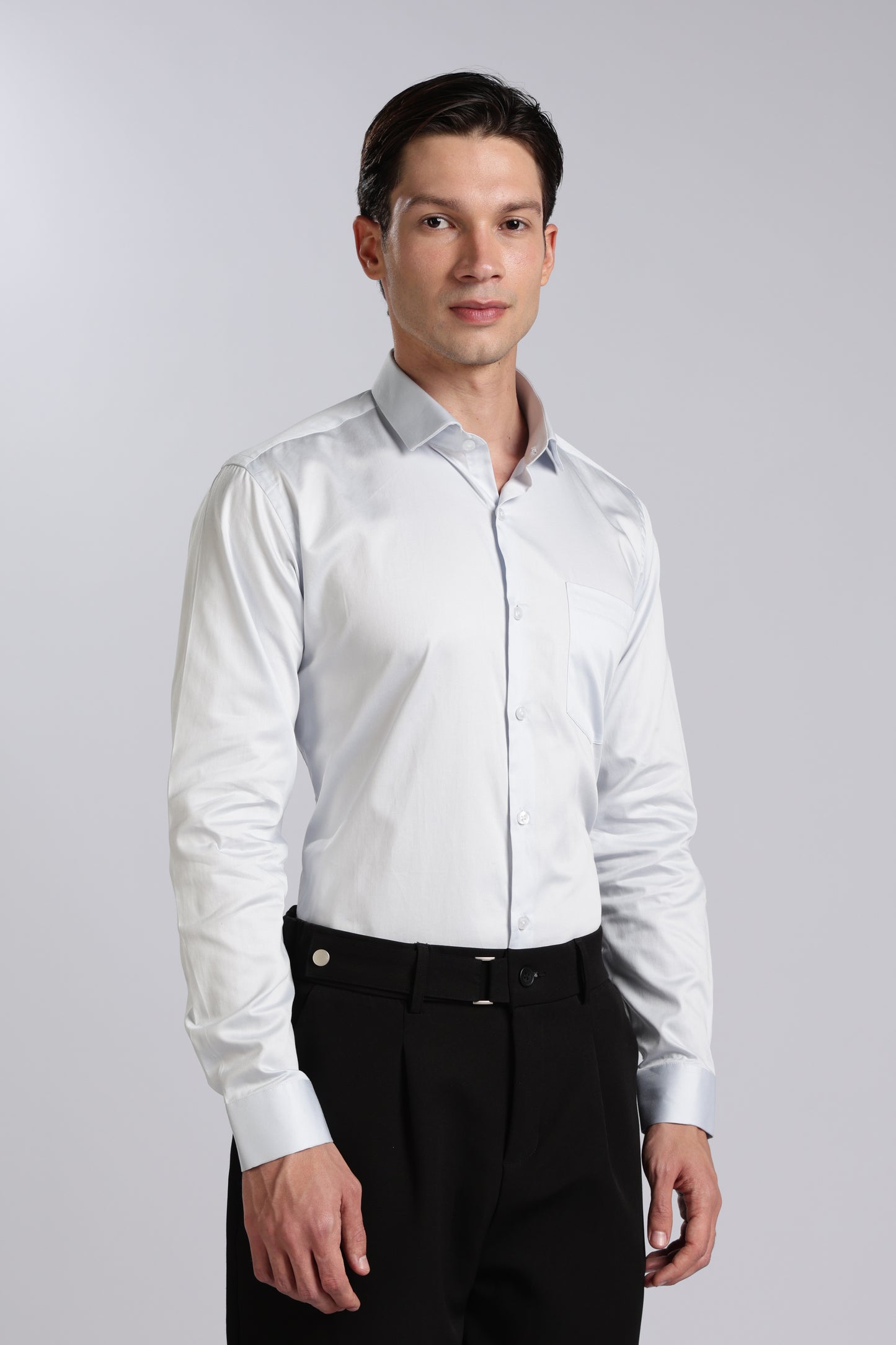 Kollarz and Kreazez Men's Sky Blue Sateen Shirt – 100% Giza Cotton