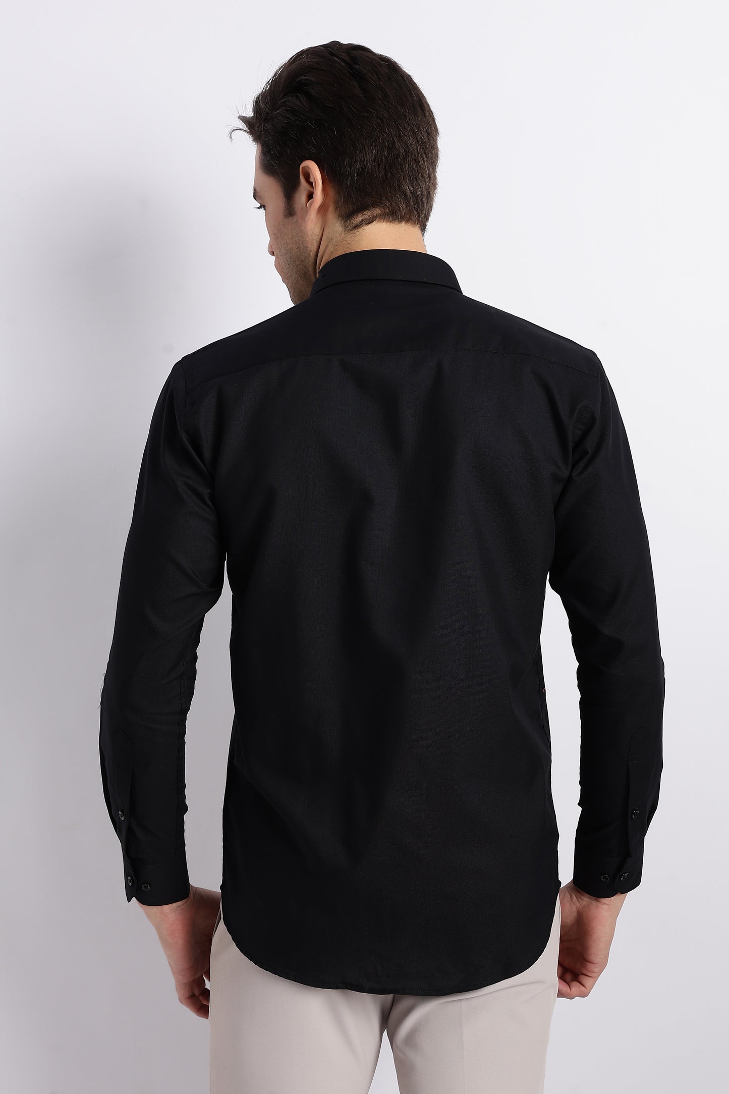 K&K Textured Black 100% Cotton Oxford Shirt