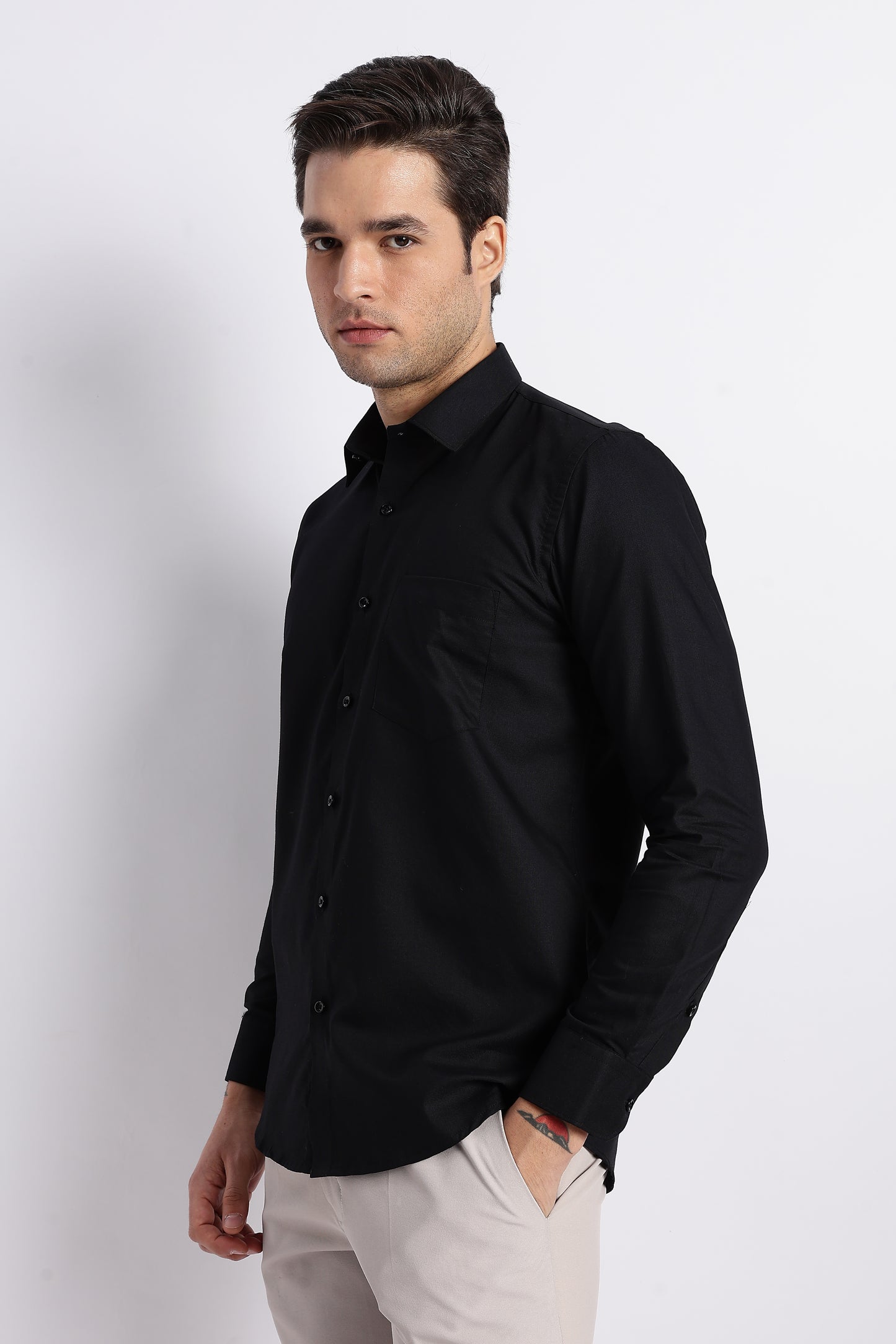 K&K Textured Black 100% Cotton Oxford Shirt