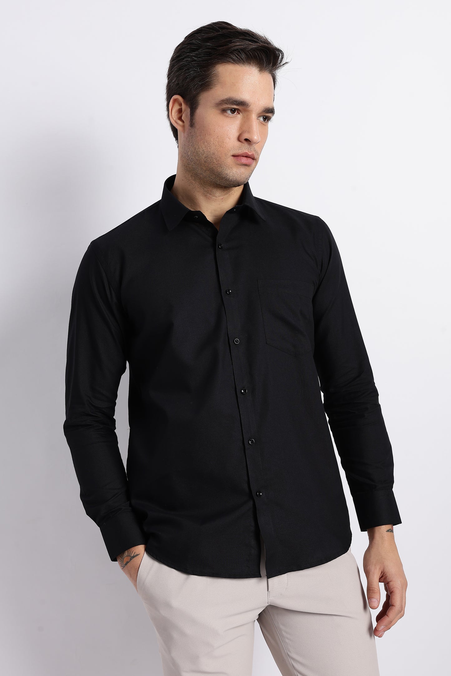 K&K Textured Black 100% Cotton Oxford Shirt