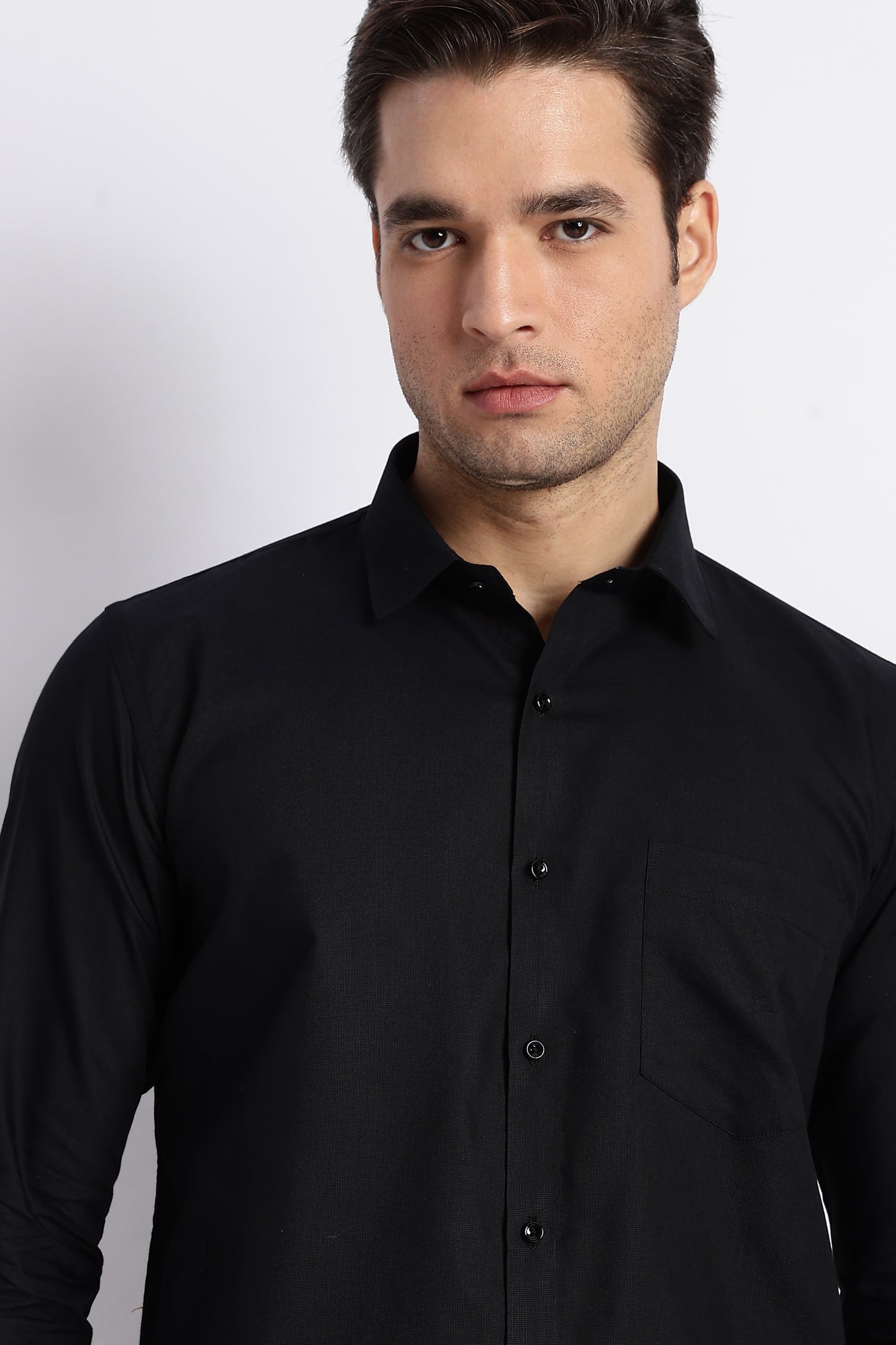 K&K Textured Black 100% Cotton Oxford Shirt