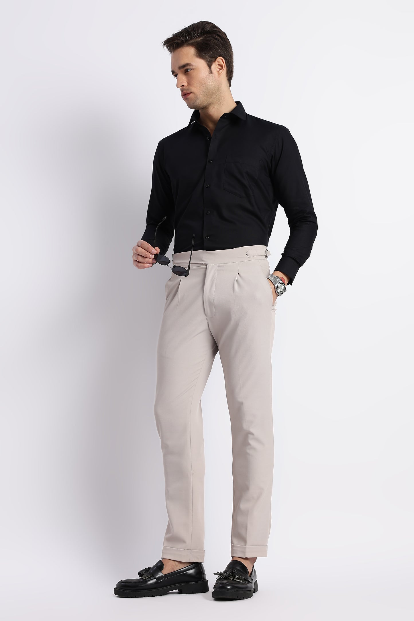 K&K Textured Black 100% Cotton Oxford Shirt