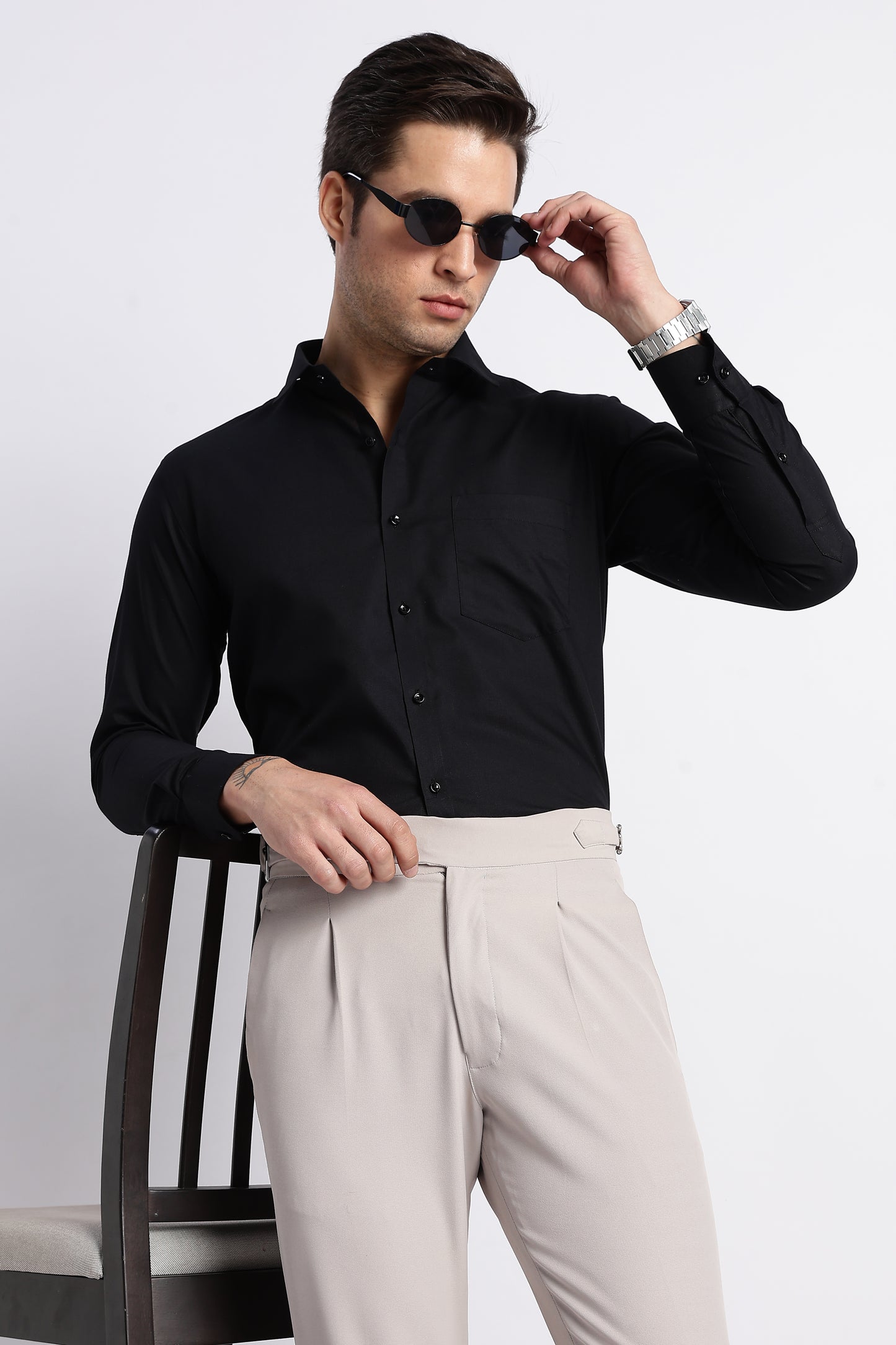 Black Cotton Oxford Shirt for Men