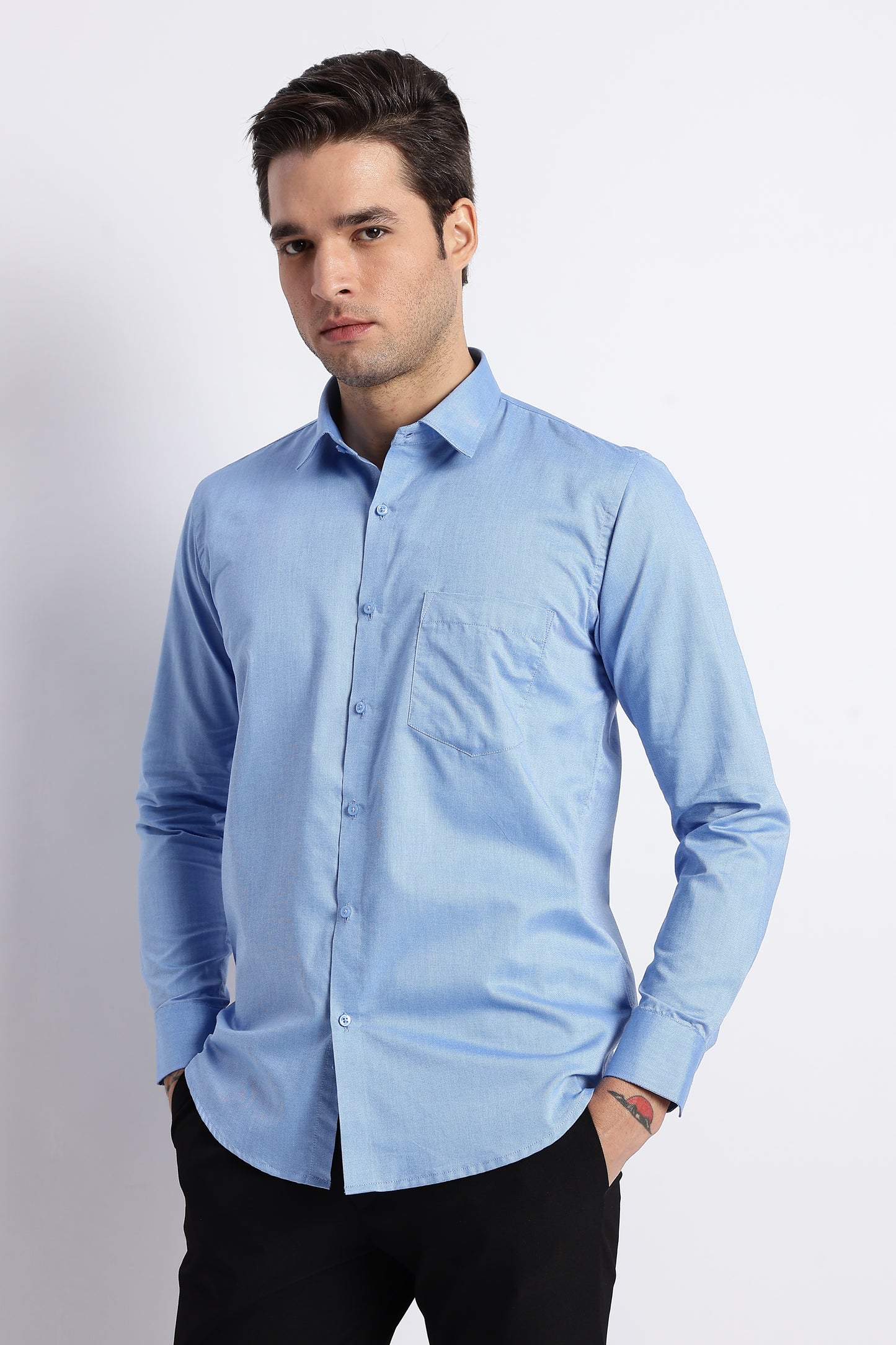 K&K Textured Azure Blue 100% Cotton Oxford Shirt