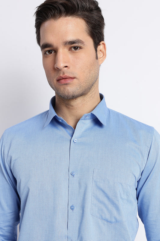 K&K Textured Azure Blue 100% Cotton Oxford Shirt