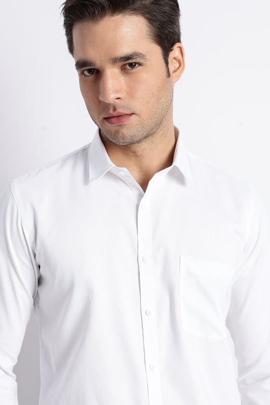 K&K Textured White 100% Cotton Oxford Shirt