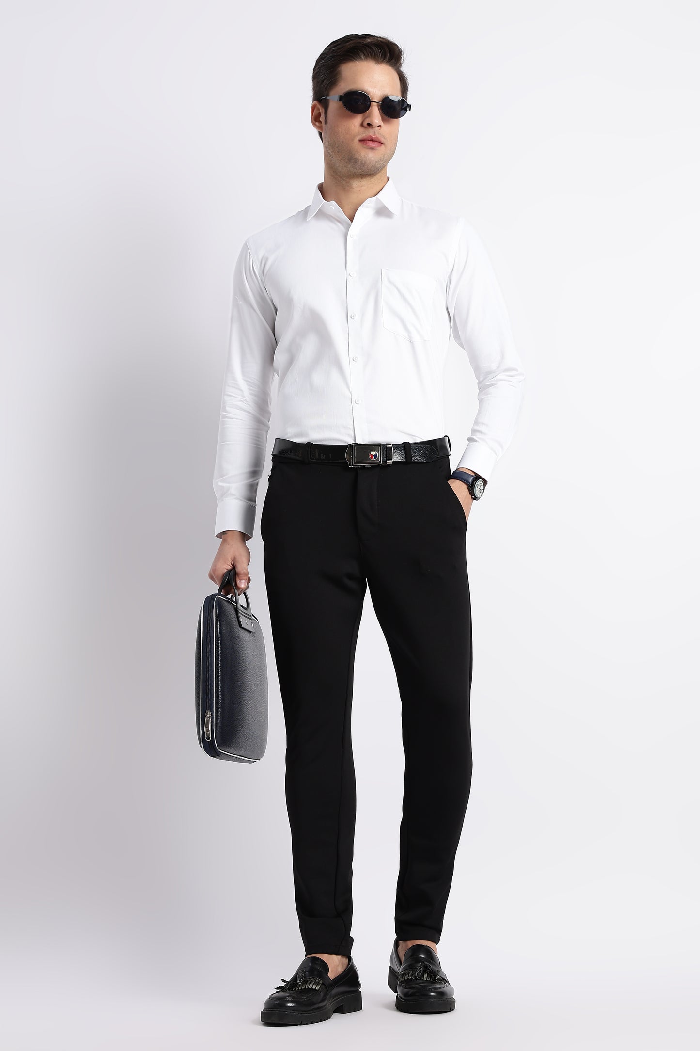 K&K Textured White 100% Cotton Oxford Shirt