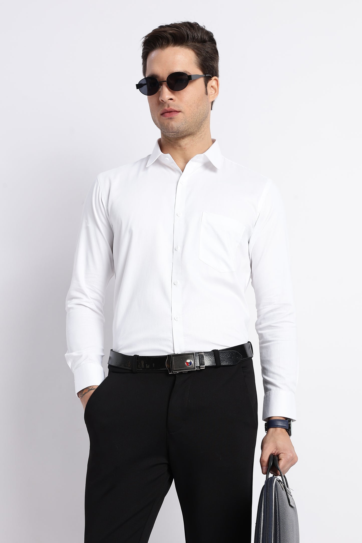 K&K Textured White 100% Cotton Oxford Shirt