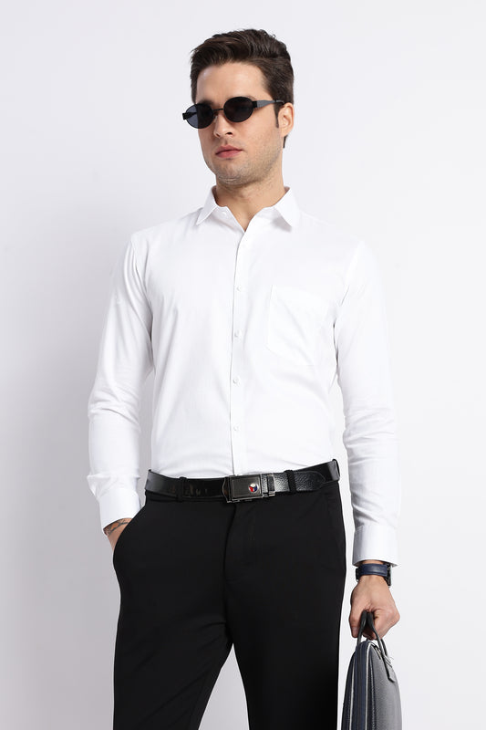 K&K Textured White 100% Cotton Oxford Shirt
