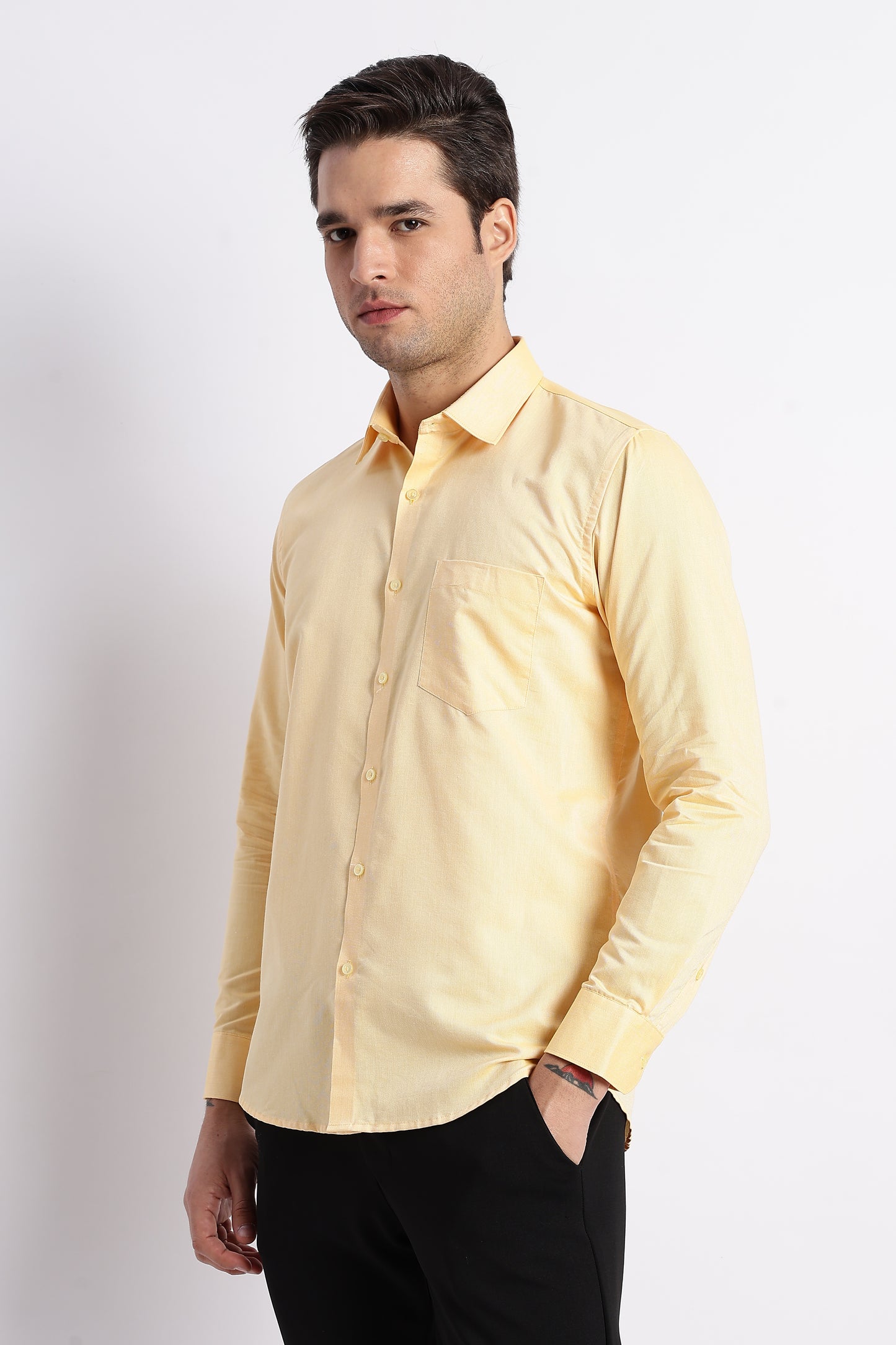 K&K Textured Yellow 100% Cotton Oxford Shirt