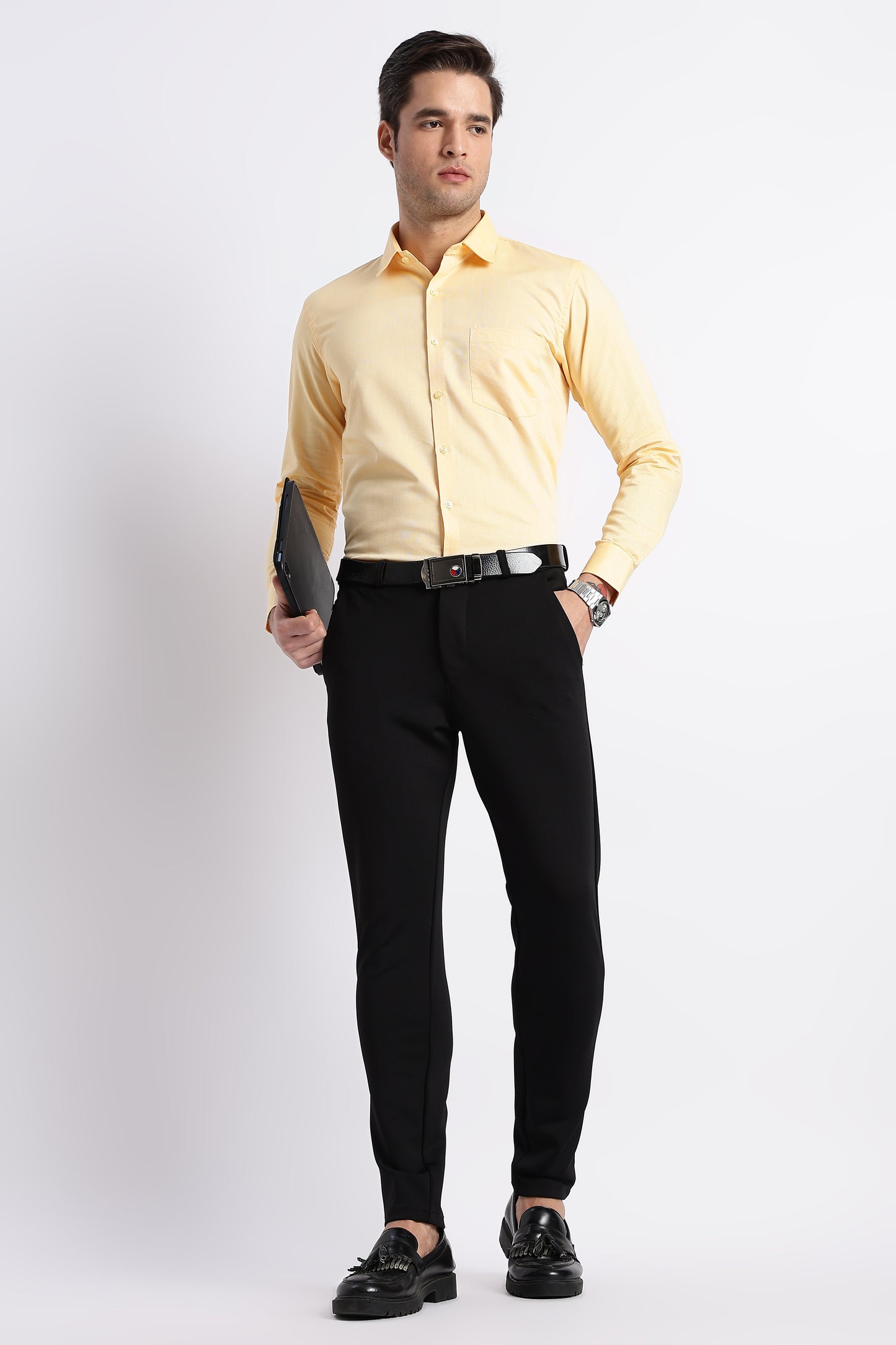 K&K Textured Yellow 100% Cotton Oxford Shirt