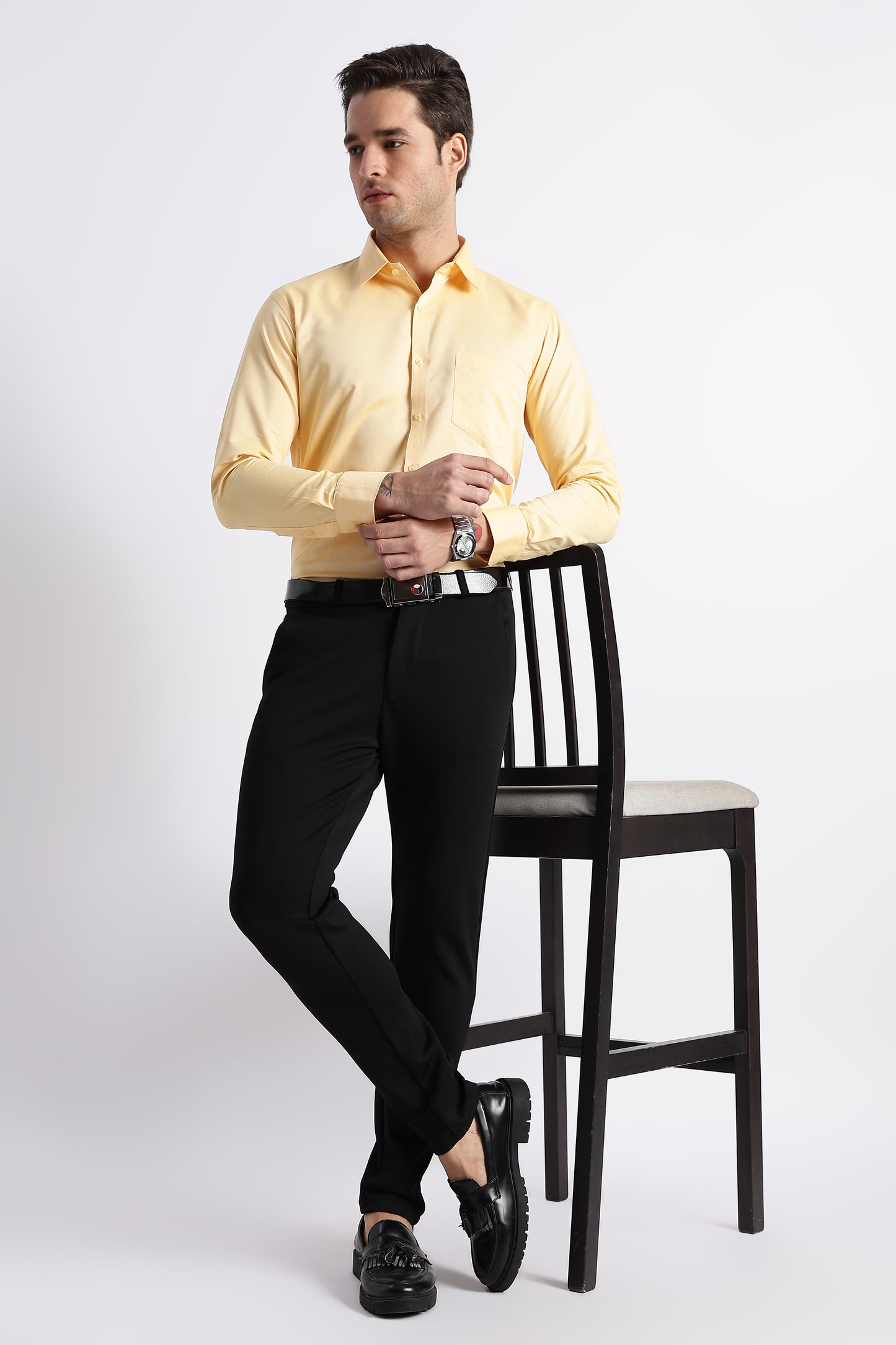 K&K Textured Yellow 100% Cotton Oxford Shirt
