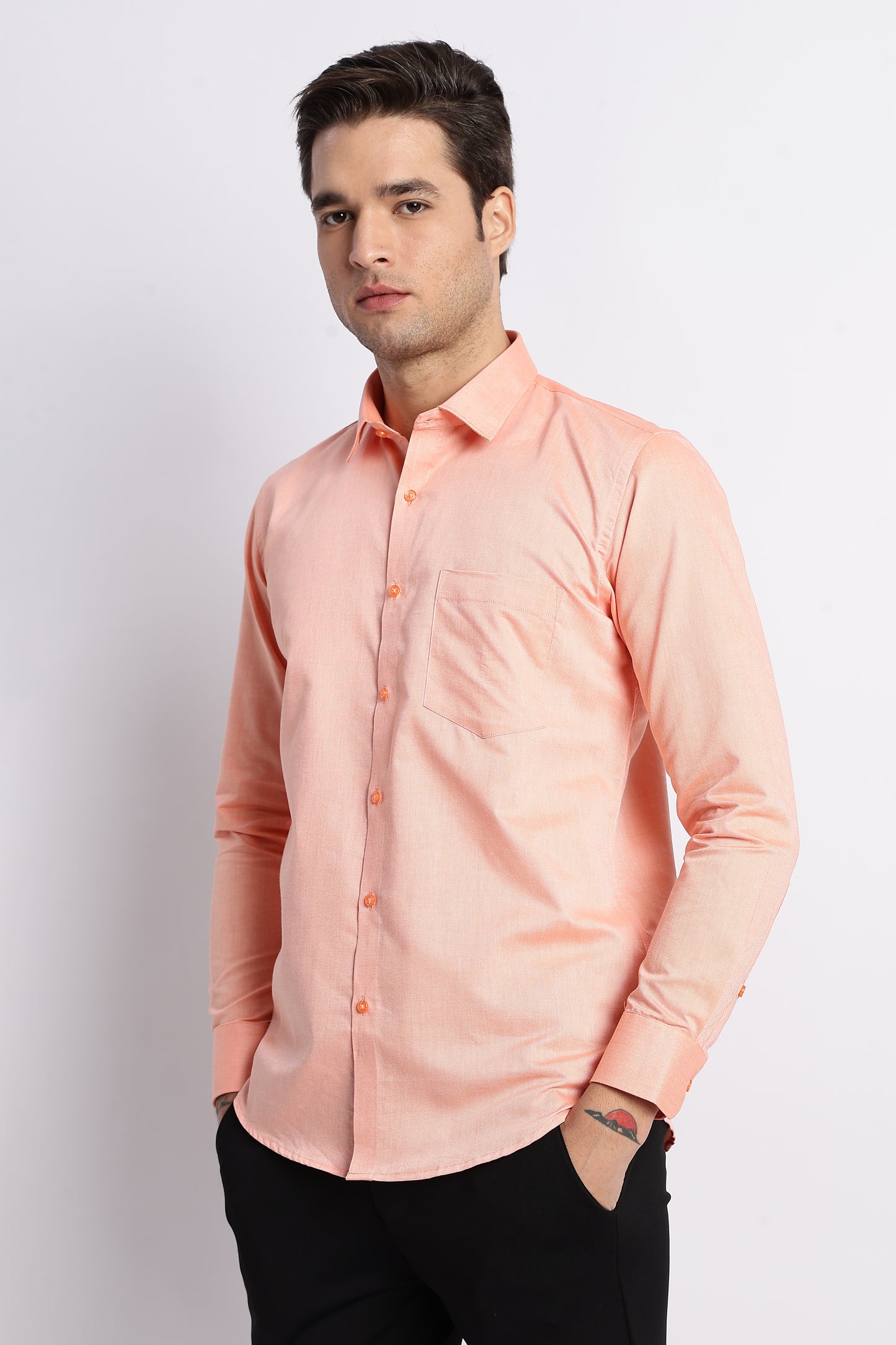 K&K Textured Orange 100% Cotton Oxford Shirt