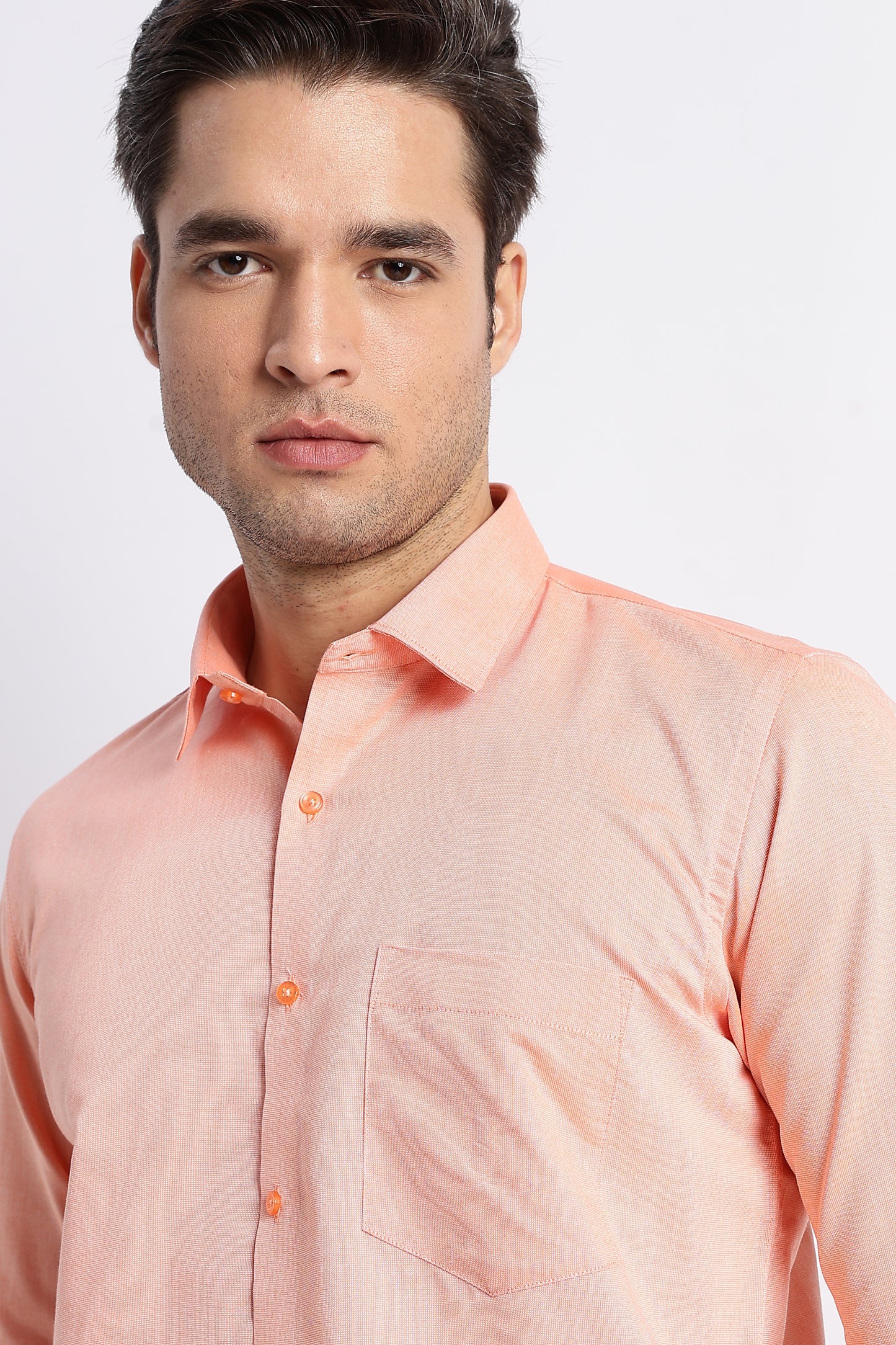 K&K Textured Orange 100% Cotton Oxford Shirt