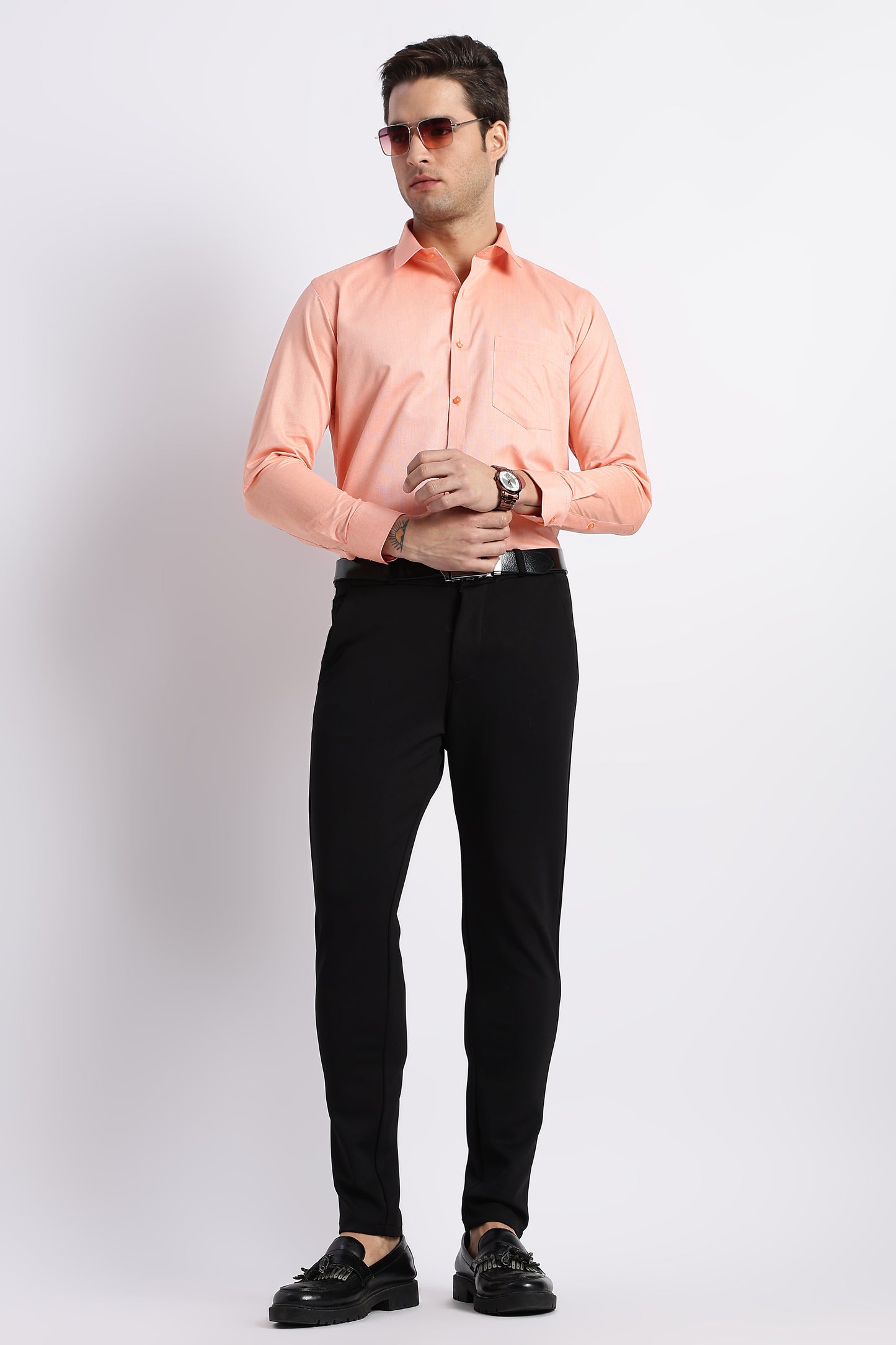 K&K Textured Orange 100% Cotton Oxford Shirt