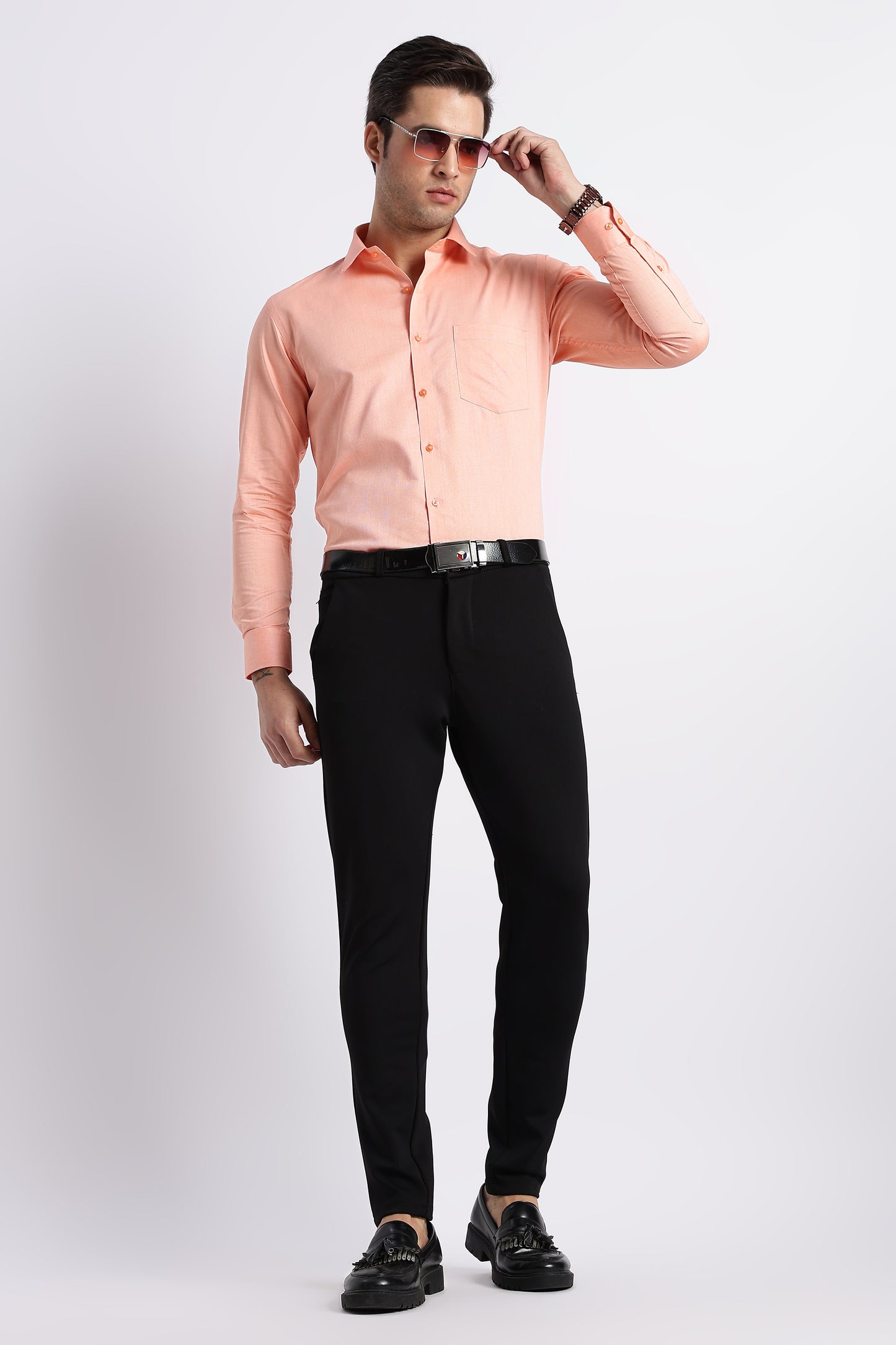K&K Textured Orange 100% Cotton Oxford Shirt