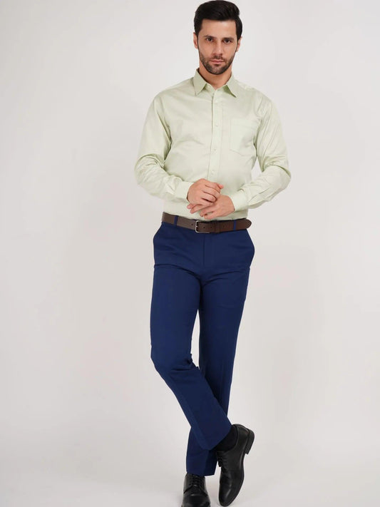Kollarz and Creases Light Pista Green shirt can be styled with Blue Color, Black Colour, Dark Olive Green Colour, Dark Grey Colour. Can be combined with pants, trousers, chinos, or suits. A good options for a semi-formal or casual setting.