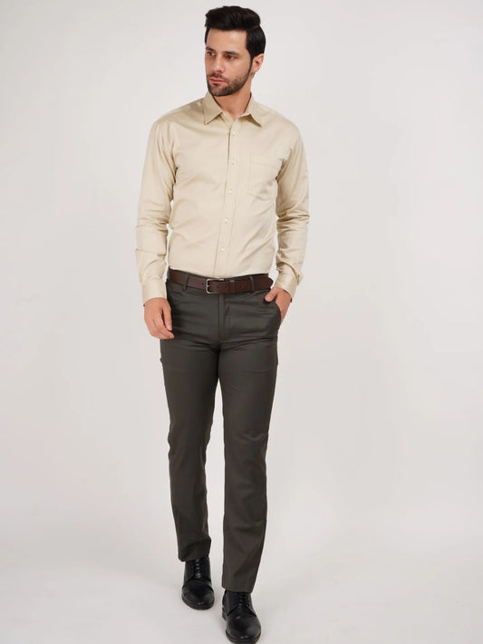 Kollarz and Kreazez Mens Beige Colour Cotton Shirt is an ultimate piece of styling. This unique shade is in limited edition. The beige color shirt can be styled with Grey, Black, Dark Green, Dark Blue, Navy Blue and  other dark shades. The shirt can be styled with pants, trousers, chinos, denims, and with tie and suit.