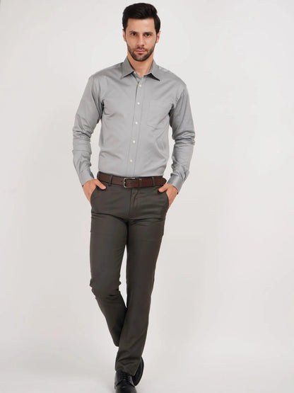 Kollarz and Kreazez Grey Colour shirt styled with Beige color Pant. Premium Giza Cotton Shirt for men.