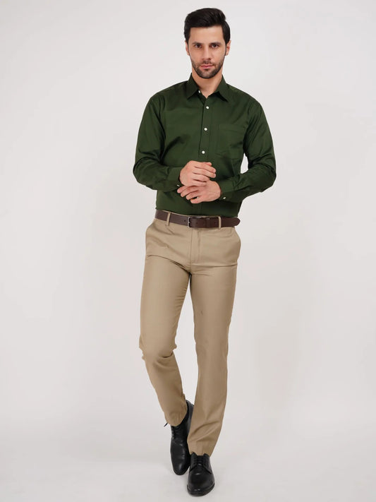 Kollarz and Kreazez Dark Green shirt for men can be styled with formal light shade pants, black shoes and and an Armani watch for the look you aspire.